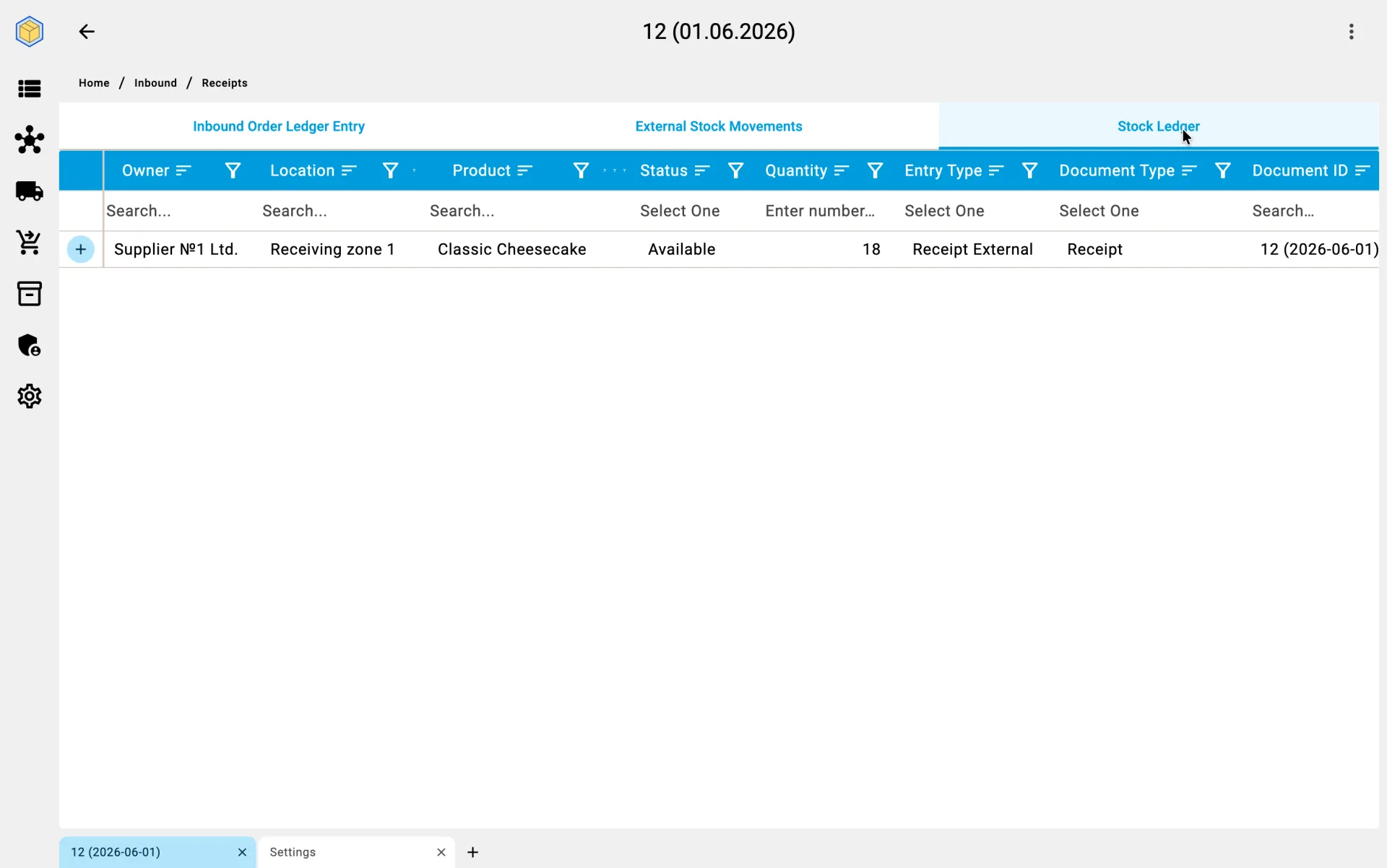 Stock ledger — goods now on the balance