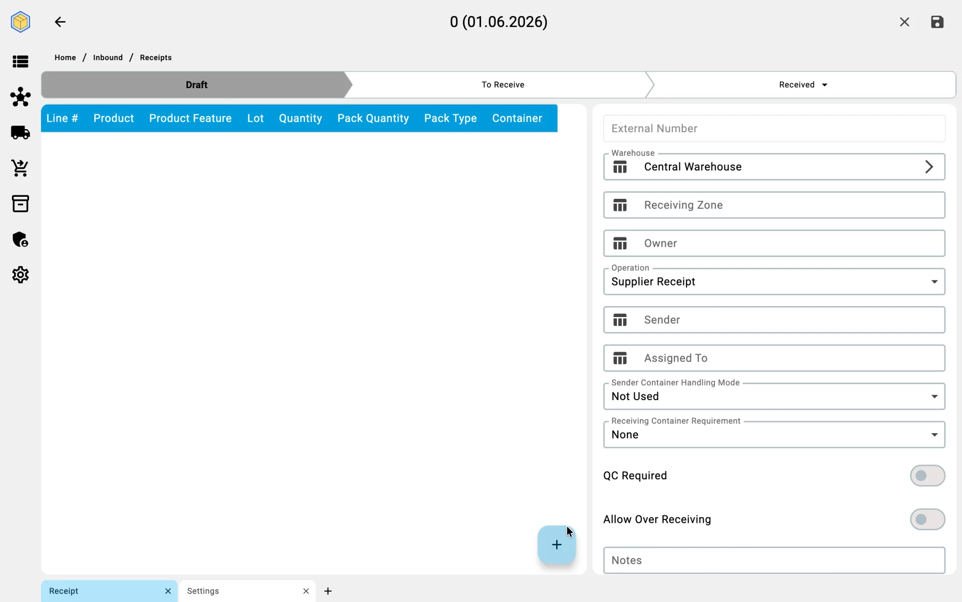 New draft receipt, created from scratch
