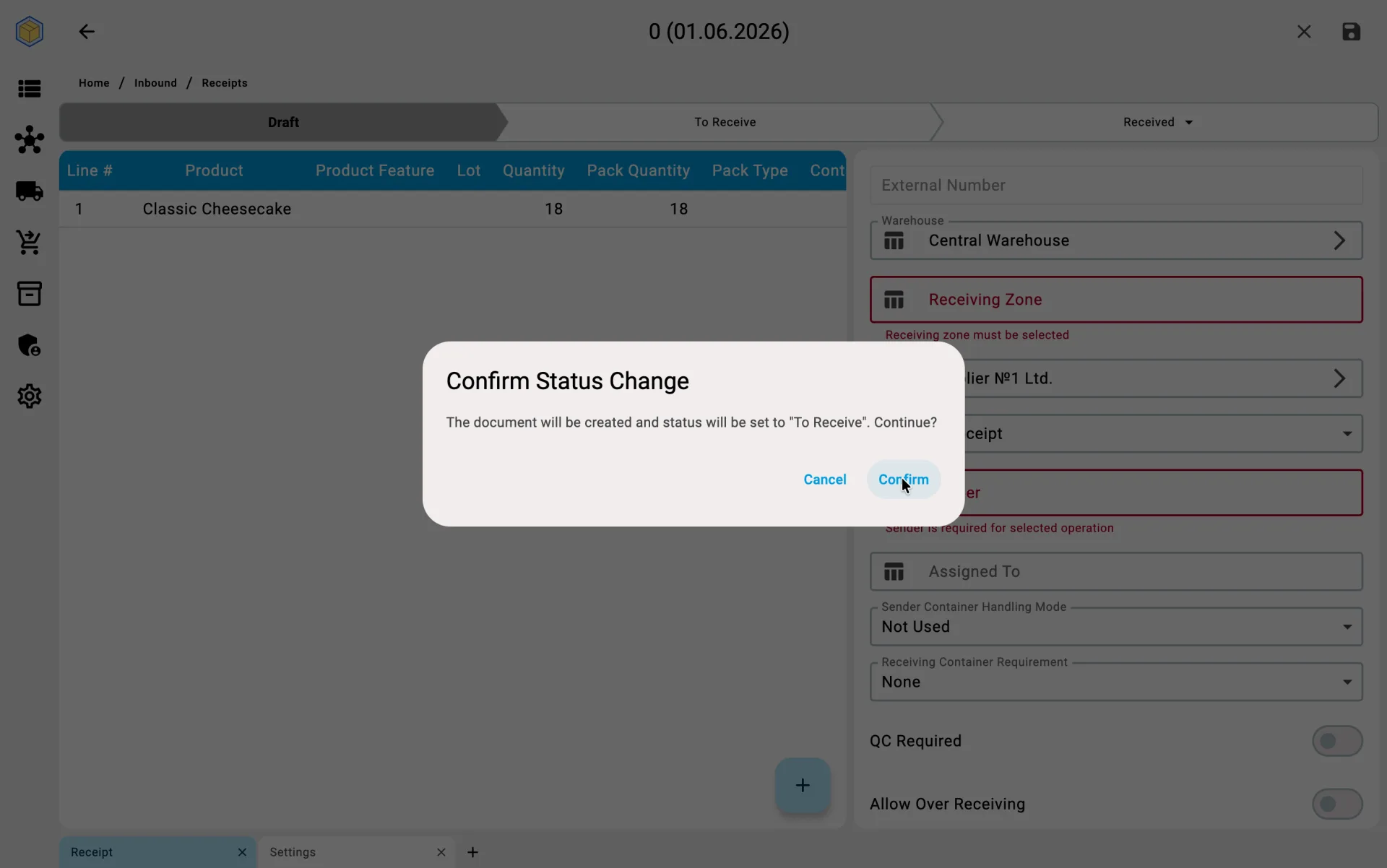 Confirming the status change