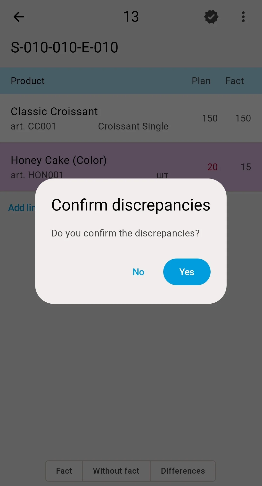 Confirm discrepancies prompt after the finish button