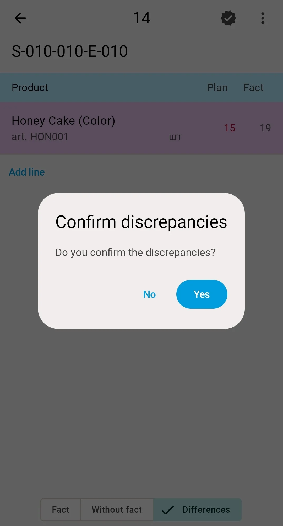 The second prompt over the Differences tab — Yes closes the count