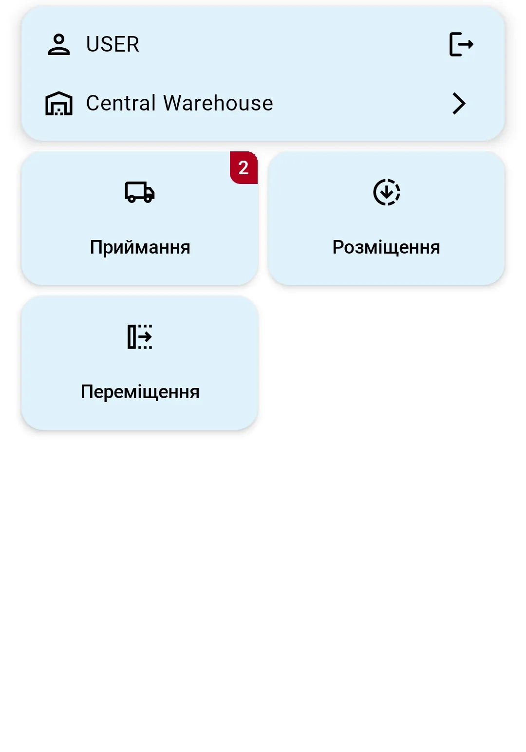 «Головна» ТЗД на тому самому складі — обмежений користувач бачить лише дозволені операції