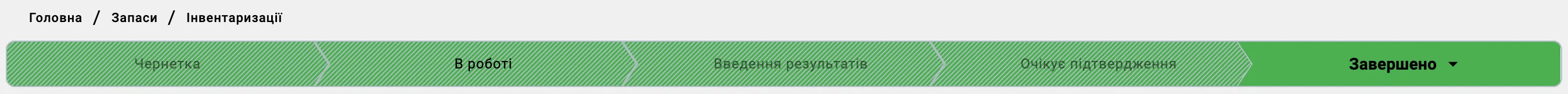 Стрічка статусів перерахунку — підсвічено «Завершено», попередні позиції пройдено